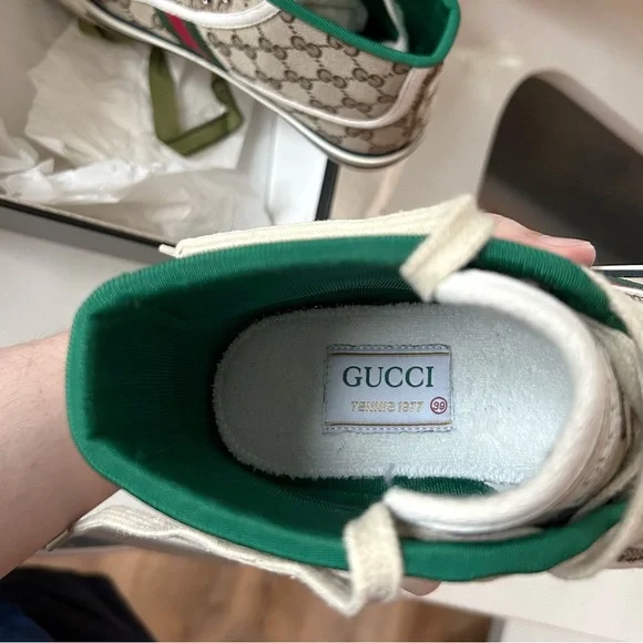 💥SOLD💥 GUCCI $790 1977 GG Monogram Canvas High Top Tennis Sneakers 39 / 9 - Picture 8 of 9